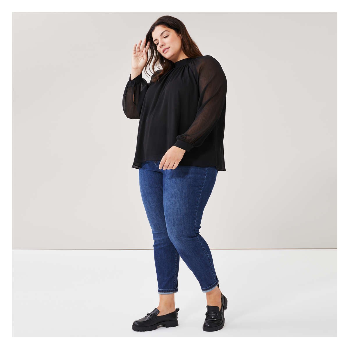 Women+ Mock Neck Top in JF Black from Joe Fresh